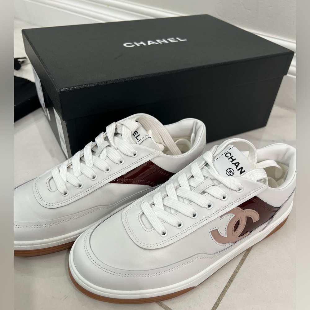 CHANEL Sport Skater White and Tan Sneakers - Picture 3 of 10